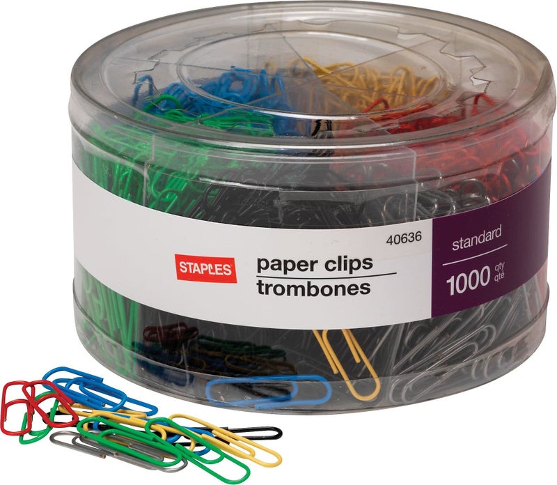 Staples; #1 Size Vinyl-Coated Paper Clips, 1000/Tub